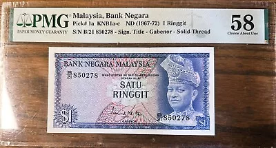 Malaysia 1 Ringgit ND (1967-72) Pick# 1a PMG 58 • $36