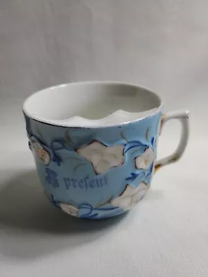 Antique PREFENT Mustache Porcelain Cup Blue Gilded Embossed • $24.95