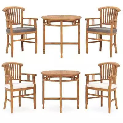 Solid Wood Teak Patio Dining Set & Cushion Brown & Gray/Brown & White VidaXL • $531.99