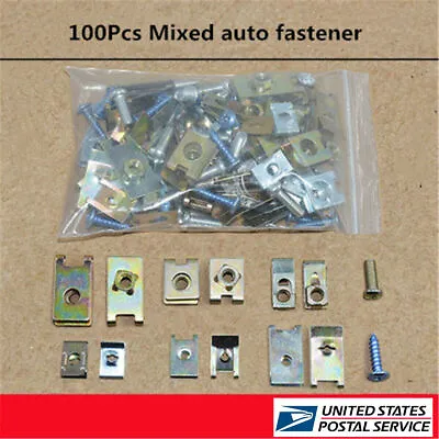 100pcs Car Body Door Panel Fastener Fixed Screw U Type Gasket Fender Metal Clips • $18.81