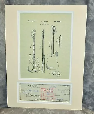 Leo Fender Autographed 1968 Check W/ Precision Bass Patent Copy Matted 12 X16  • $212.31