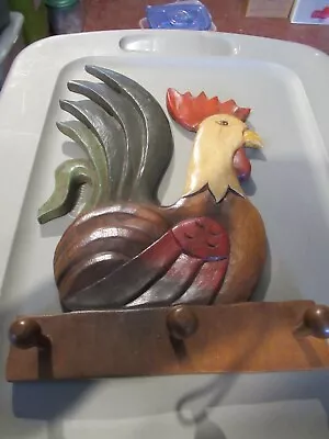 Wooden Wall Mounted Rooster Chicken Hanger Rack • $5.99
