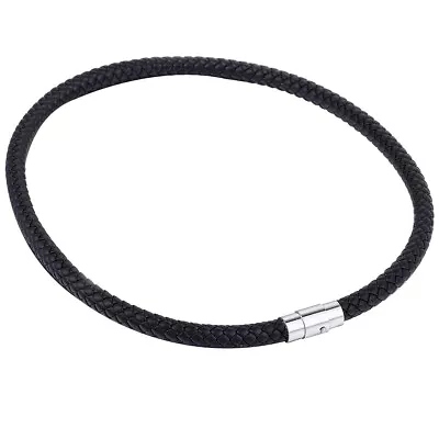 8mm Mens Black Braided Cord Rope Man-made Leather Choker Necklace Magnetic Clasp • $8.99