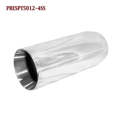 PRESPT5012-4SS 4  Stainless Resonated Diesel Truck Exhaust Tip 5  Out / 12  Long • $53.31