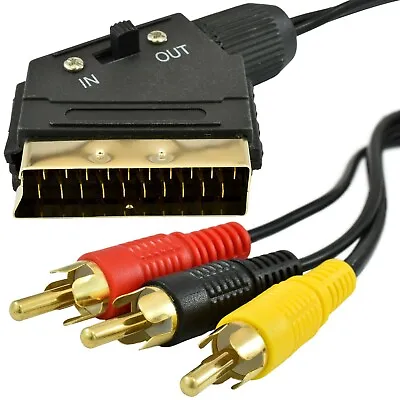 £3.78 • Buy 1.5m SCART To 3 X RCA Cable Switchable IN OUT Triple Phono Composite Switch Lead