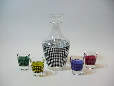 Liquor Decanter + 4 Shot Glasses In Multi-colored Pyro Gingham Made In France • $25