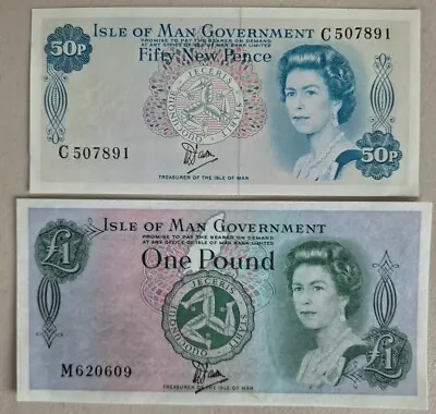 Isle Of Man -50 Pence And One Pound Banknote S (2) • $32.28