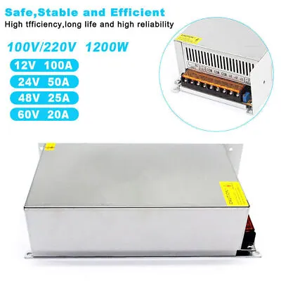 AC 110V/220V To DC 12V 24V 48V 60V 20-100A 1200W Switching Power Supply Adapter • £63.99