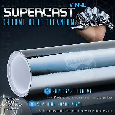 Supercast Flex Stretch Mirror Chrome Vinyl Wrap Sticker Air Release Silver Blue • $38.80