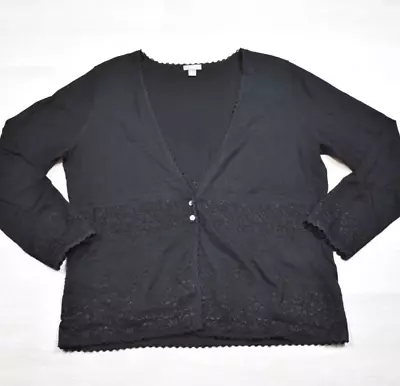 J. Jill Two Button Lightweight Cardigan Sweater Silk Blend Black Lace Petite LG • $12.52