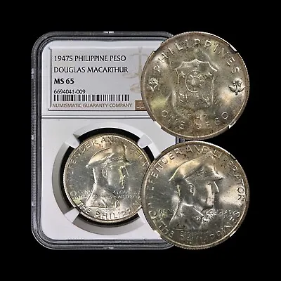 PHILIPPINES. 1947 Peso Silver - NGC MS65 - General MacArthur San Francisco • $254.99