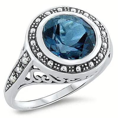 3 Ct GENUINE LONDON BLUE TOPAZ PEARL ANTIQUE STYLE 925 STERLING SILVER RING 289X • $80.99