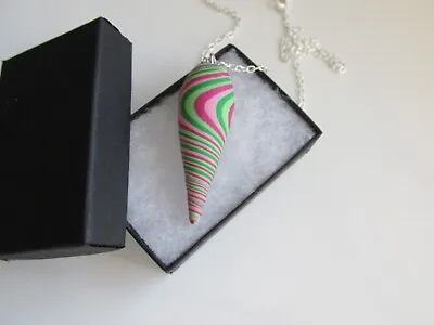 Handmade Unusual Unique Green & Pink Mix Long Cone Pendant Chain Necklace • £5.50