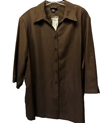 New Maggie Barnes Women Plus 34W Brown 3/4 Sleeve Button Front Blouse Verstile • $25.36