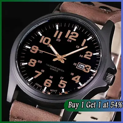 Men's Military Leather Date Quartz Analog Army Casual Dress Wrist Watches Gifts • £5.14