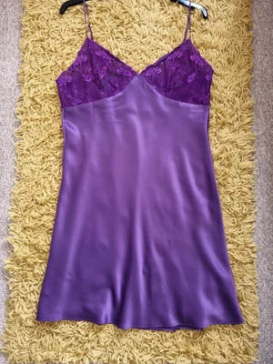 £6.99 • Buy Size 14 JASPER CONRAN PURPLE  SATIN SHEER LACE  CHEMISE NIGHTIE TEDDIE NEGLIGEE