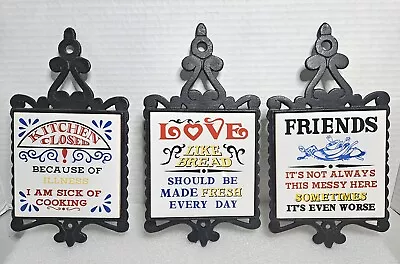 Vintage Set Of 3 Wall Hanging Ceramic & Wrought Iron Trivets  • $29.99