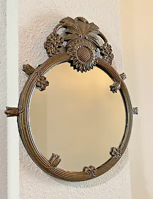 Vintage Ornate Metal Round Wall Mirror Used • $65