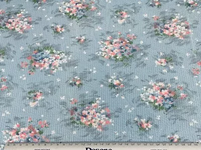 150cm X 90cm VINTAGE 1950s Blue Floral Cotton Plisse Seersucker Fabric UNUSED • $18