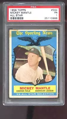 1959 Topps #564 Mickey Mantle All-Star The Sporting News PSA 1 Graded Card MLB • $199.96