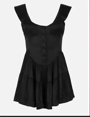 Vanessa Mooney The Elisabeth Romper Dress - Black Satin Size XL Never Worn $225 • $75