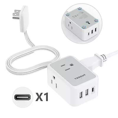 Small Travel Adapter Flat Plug Power Strip 3 Outlet 3 USB Wall Charger (1 USB C) • $19.99