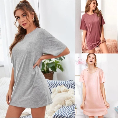 £5.99 • Buy Womens Ladies T-Shirts Plain Cotton Nightwear Long T-shirt With Pocket Sleepwear