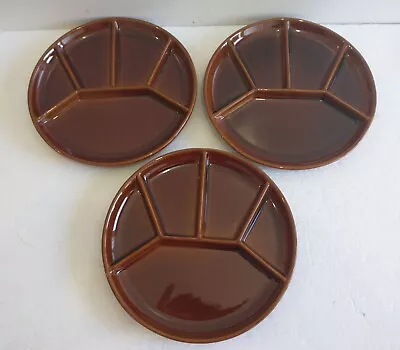 3 Dark Brown Gerz Divided Plates Vtg 60s Retro W Germany Fondue Tapa Sectioned • $23.99