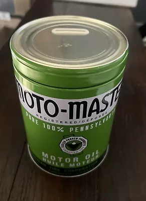 Vintage   NEW  MOTO-MASTER MOTOR OIL Tin Coin Bank Can Service Station - Green • $30