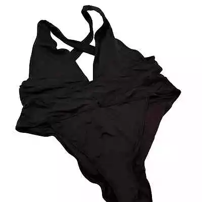 Skims Black Recycled Swim Cut Out Plunge Monokini Swimsuit Size 4X NWT • $115