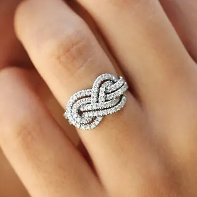 $2.60 • Buy 925 Silver Filled Cubic Zircon Ring Women Elegant Jewelry Wedding Gift Sz 6-10