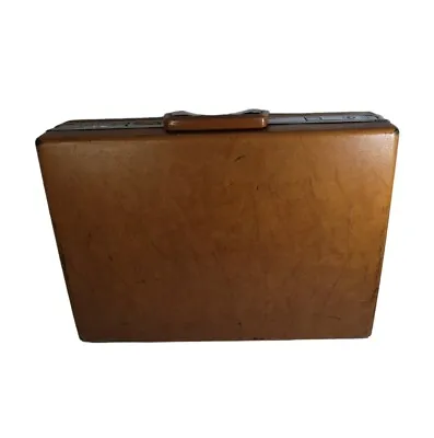 Vtg Samsonite Classic Hardshell Brown Beige Briefcase No Key Handle Leather  • $32.99