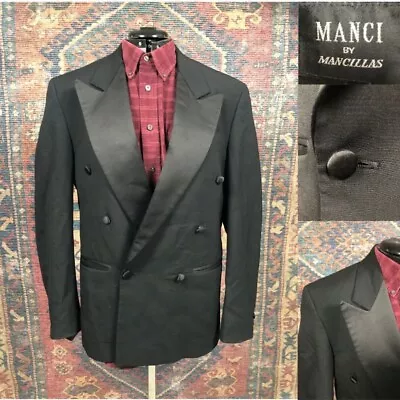 VTG Wool Blazer Mens 36R Black Manci Mancillas Sport Coat Suit Jacket USA 80s • $16.17