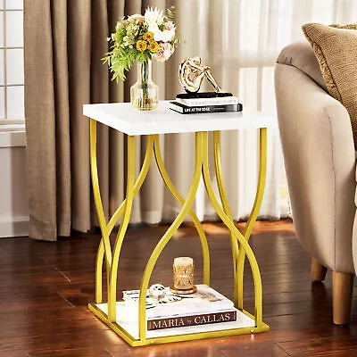 Modern Square Accent Table Faux Marble Side Coffee Sofa Table For Living Room • $49.99