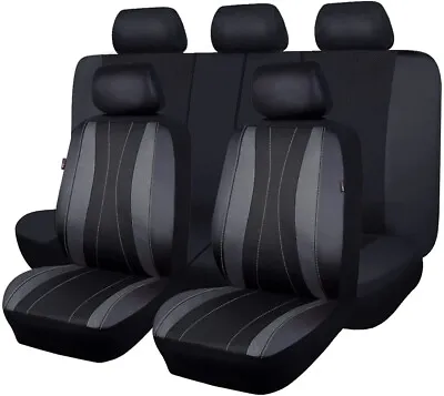 Universal Car Seat Covers PU Leather Rear Split Black Grey Mesh Auto Interior • $49.99