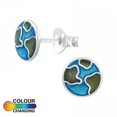 925 Sterling Silver Mood Changing Planet Earth Stud Earrings World Boxed • $8.02