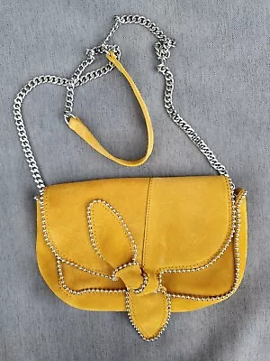 Zara Woman Mustard Yellow Suede Bag Beaded Trim • £16.99