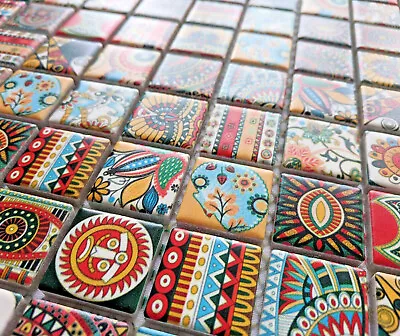 £9.98 • Buy New Tribal Ethnic Multi Colour Ceramic Square Moroccan Mosaic Wall Tiles Turkish