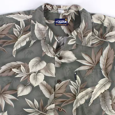 Palmwave Hawaiian Shirt Mens XXL Chest 54 In Cotton Palm Leaves Green Tan 2XL • $8.95