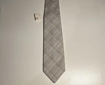 ISAIA NAPOLI 7 Fold Tie White And Grey Plaid W/ Yellow Accent 3.4” Width • $50