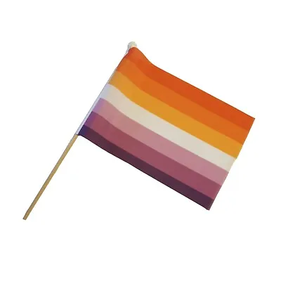 Lesbian Sunset Stripes Pride LGBTQ Rainbow 9'' X 6'' Hand Waving Flag • £4.99