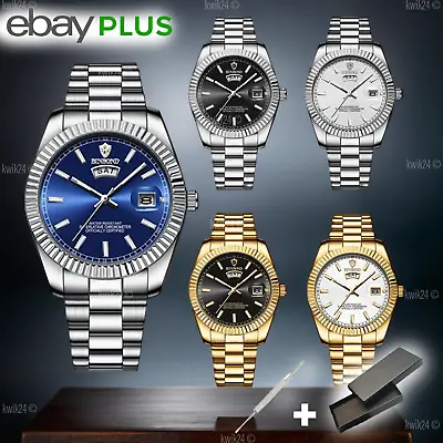 Man Wristwatch Wrist Watch Men's Thin Quartz Mens Date Stainless Steel Gold • £34.90