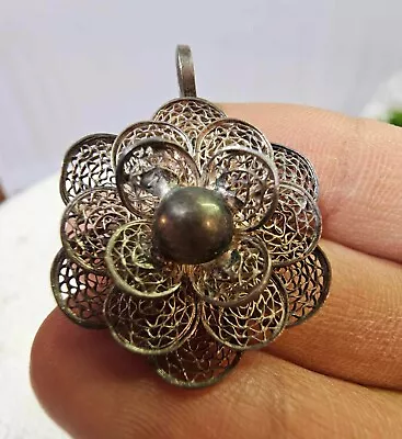 Vtg Sterling Filigree Flower Pendant -tested • $19