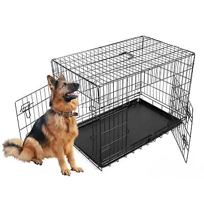 £67.99 • Buy 48  Folding Pet Dog Puppy Metal Training Cage Crate Carrier XXLarge Black 2 Door