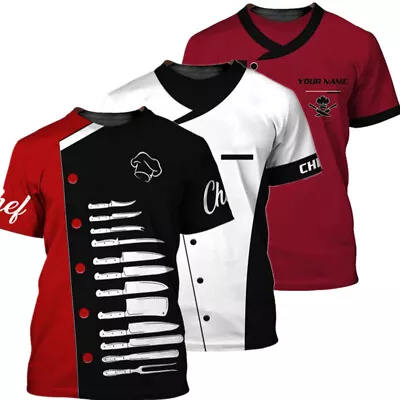 Mens Print Contrast Color Chef T Shirt Hotel Restaurant Kitchen Uniform Costume • $5.01