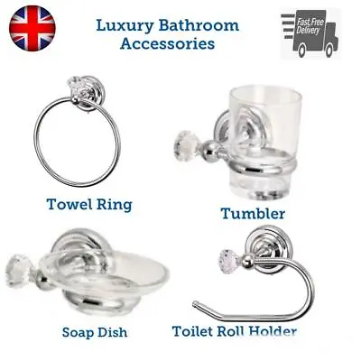 £14.95 • Buy Luxury Diamante Bathroom Accessories Toilet Roll Holder Tumbler Soap Dish Towel 