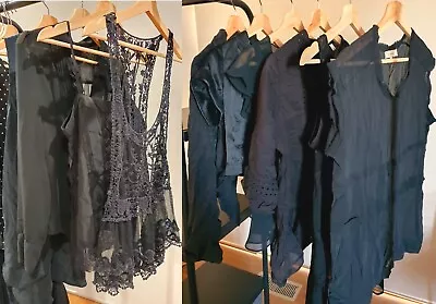 $27.99 • Buy Lee Mathews Scanlan Theodore Silk Lace Pin Tuck Embroidered Top 8 ~ 10 M Black