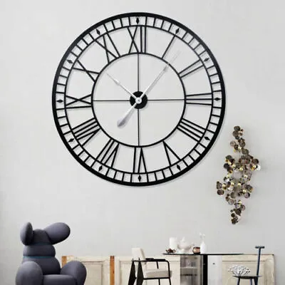 Artiss 50CM Large Wall Clock Roman Numerals Round Metal Luxury Home Decor Black • $30.89