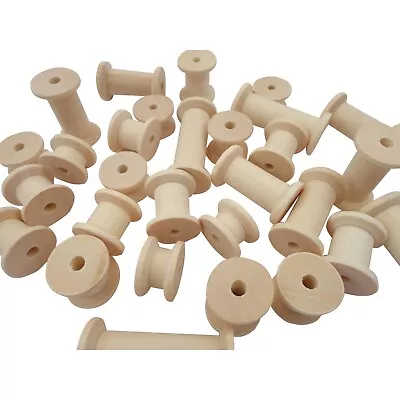 30 Wooden Spools Craft Bobbins Sewing Ribbon Cotton Reels Yarn Wood Toy Wheels • £7.95