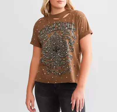 Affliction Women's “Polaris” Short Sleeve Studded Rhinestone Faux Pearl T-Shirt • $78.11